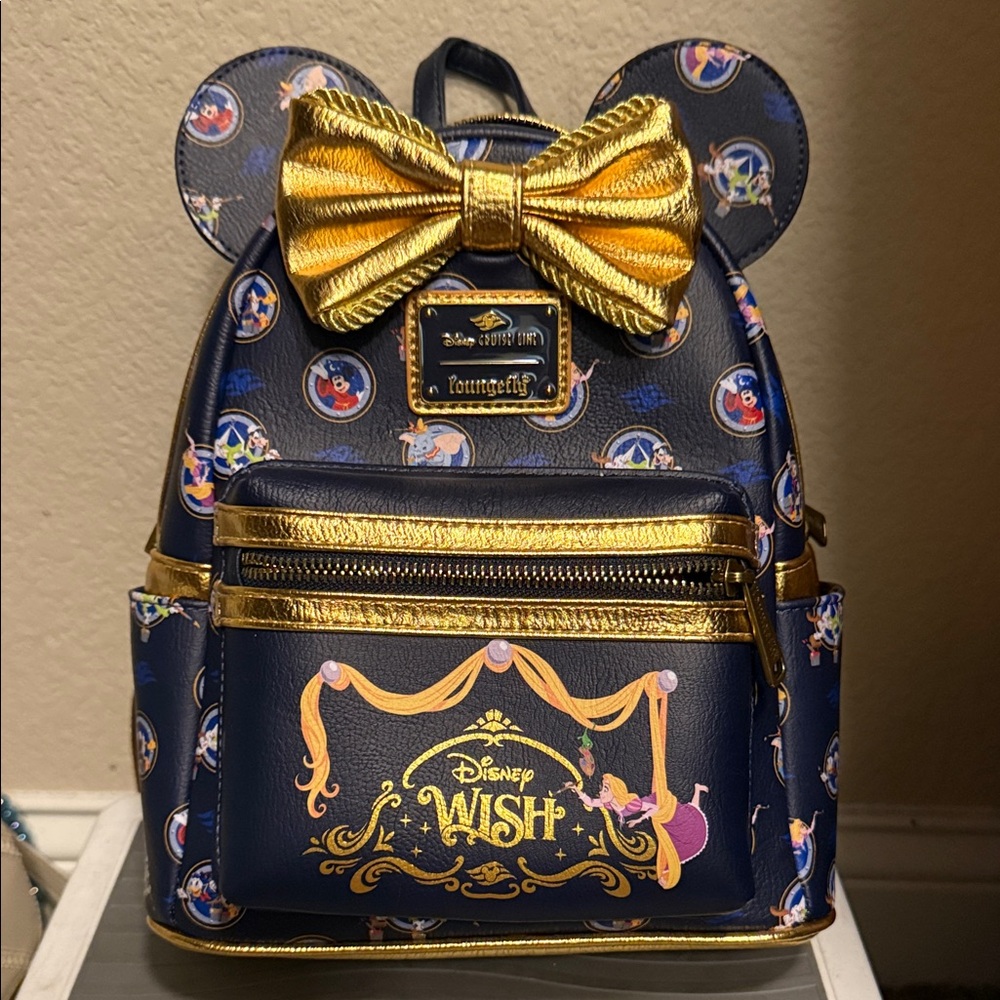 Loungefly Disney Wish Cruise Line Navy and Gold Backpack